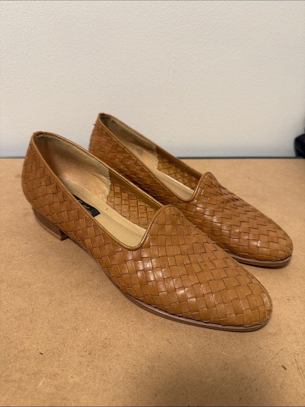 Women’s Selly Woven Leather Espadrille Loafers, Light Brown/Tan 8 Narrow